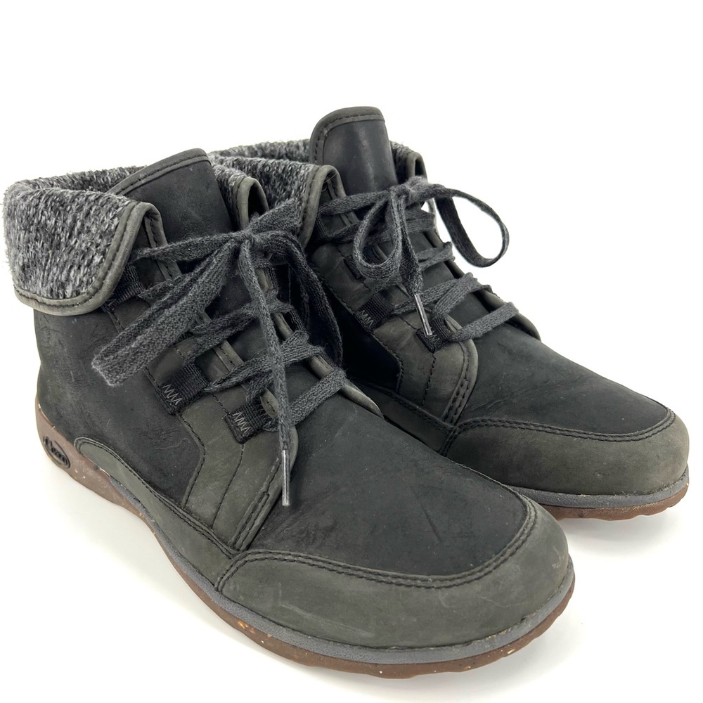 Chaco Women’s Barbary Leather Fold Down Chukka Ankle Boots Black Iron Sz 9.5